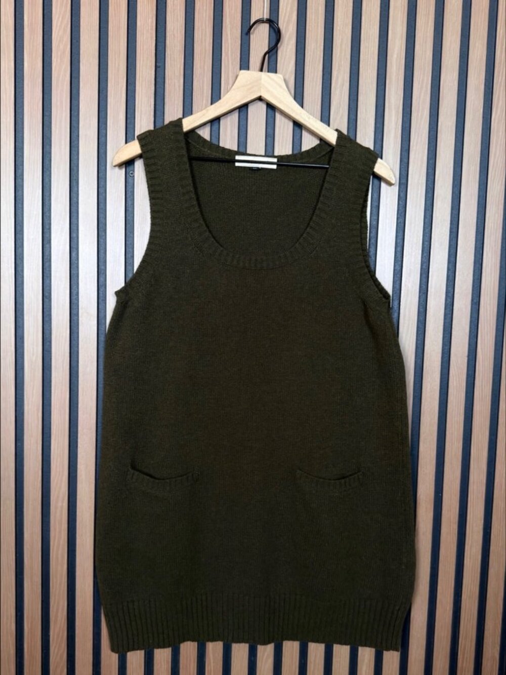 See by Chloe Tank Dress US 10 Womens Green Olive Front Pocket Wool Round